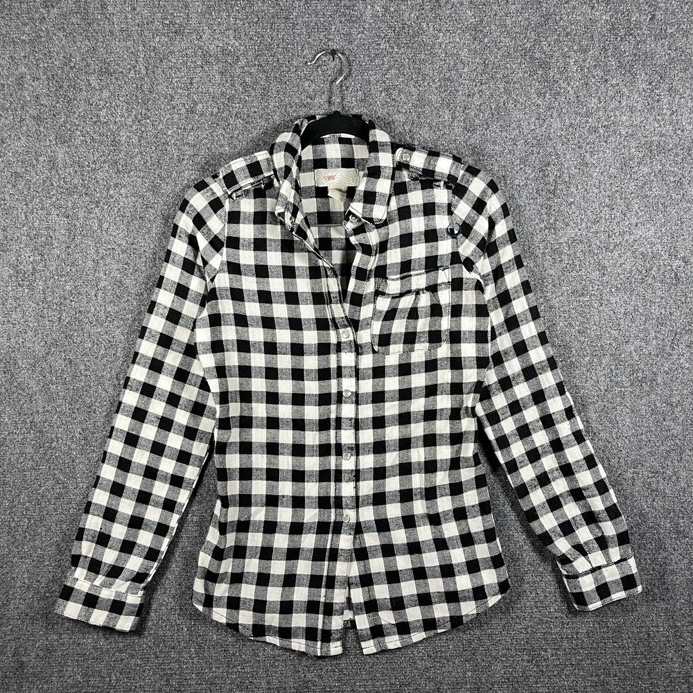 Y2K Stussy Girls Snap Button Long Sleeve Shirt Black White Checkered Size Small